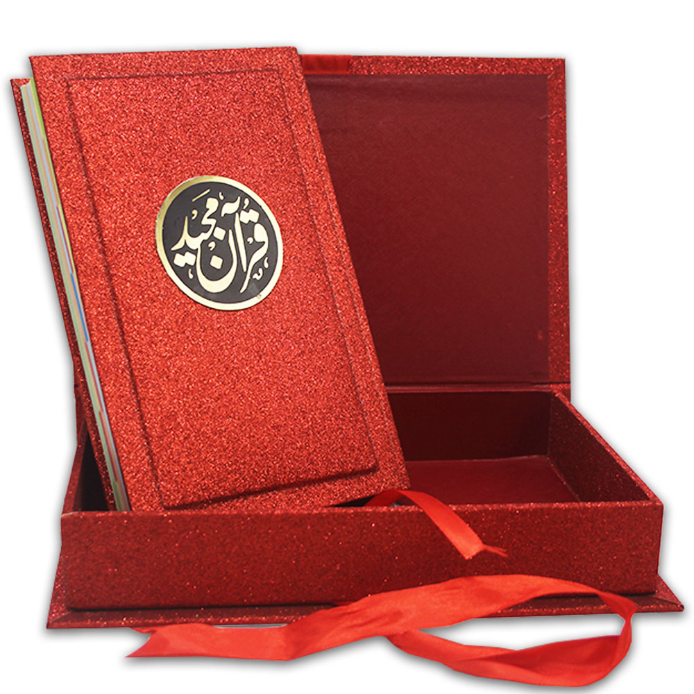 876-7GLTB-RED Holy Quran Tajweedi 16 Line With Rose Box