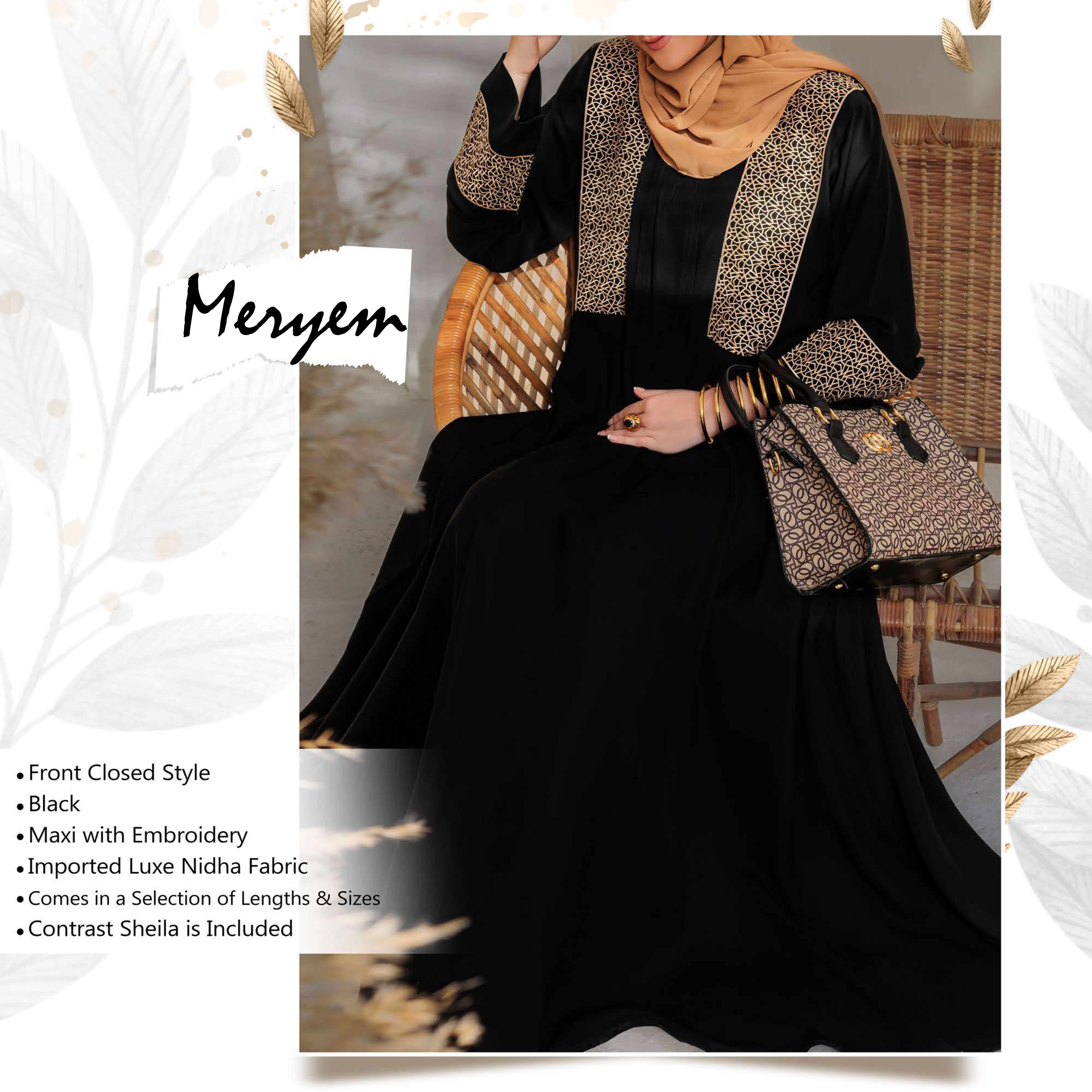 Meryem-52black Abaya for Girls Black (Size 52) Meryem